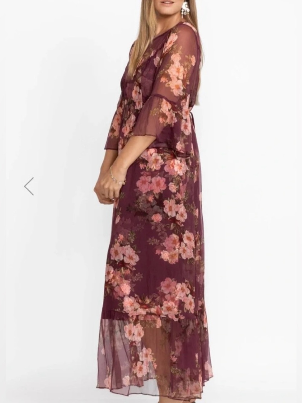 Johnny Was Winonna Silk Floral Sheer Maxi Dress Plum - Picture 7 of 10